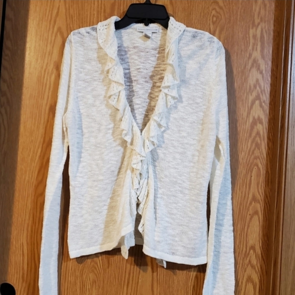 Sarah Spencer ruffle draped front cardigan